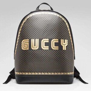 Gucci Black Leather "GUCCY" Sega Backpack Bag